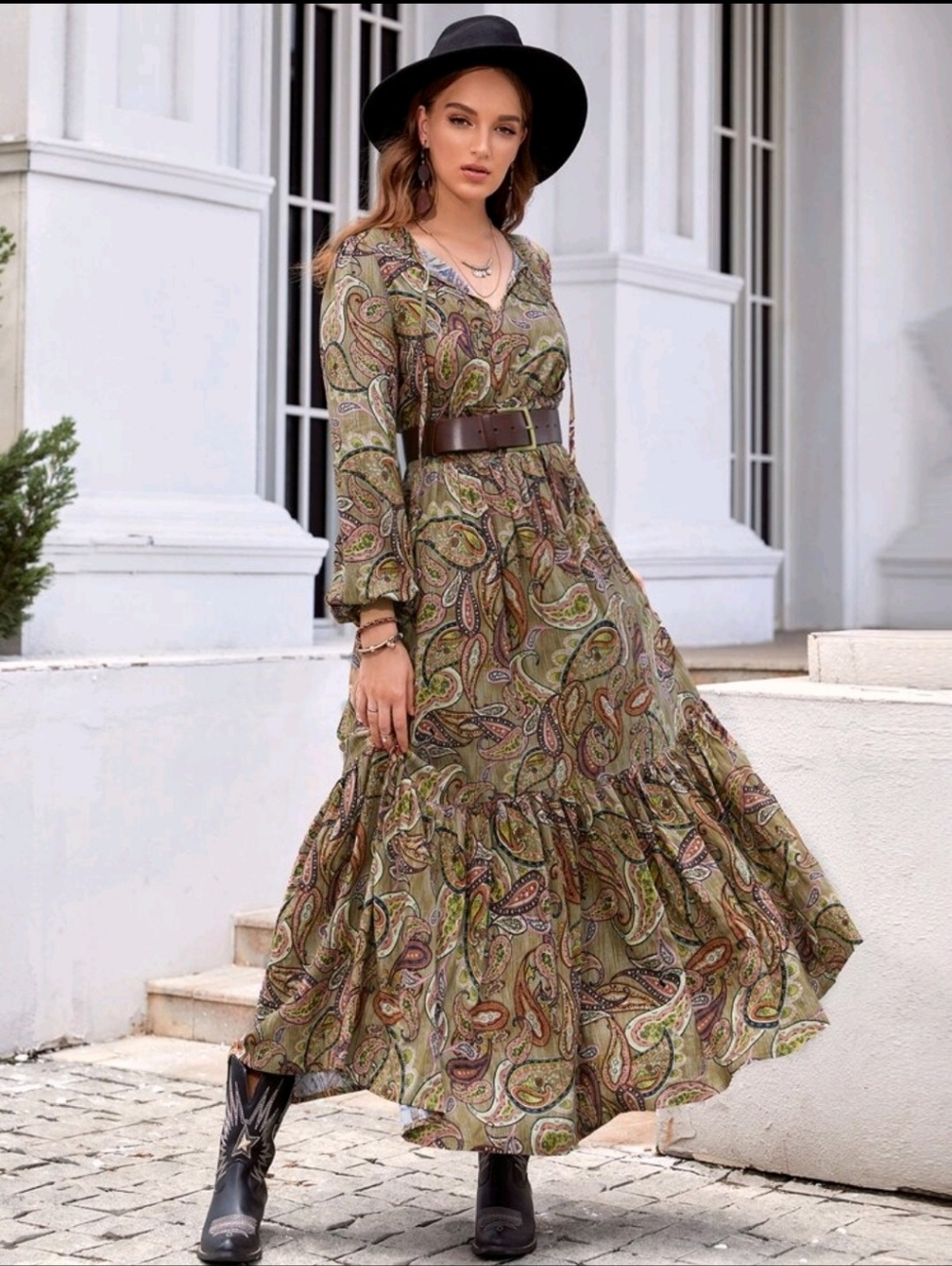 Paisley Olive Maxi Dress - Picture 4 of 9